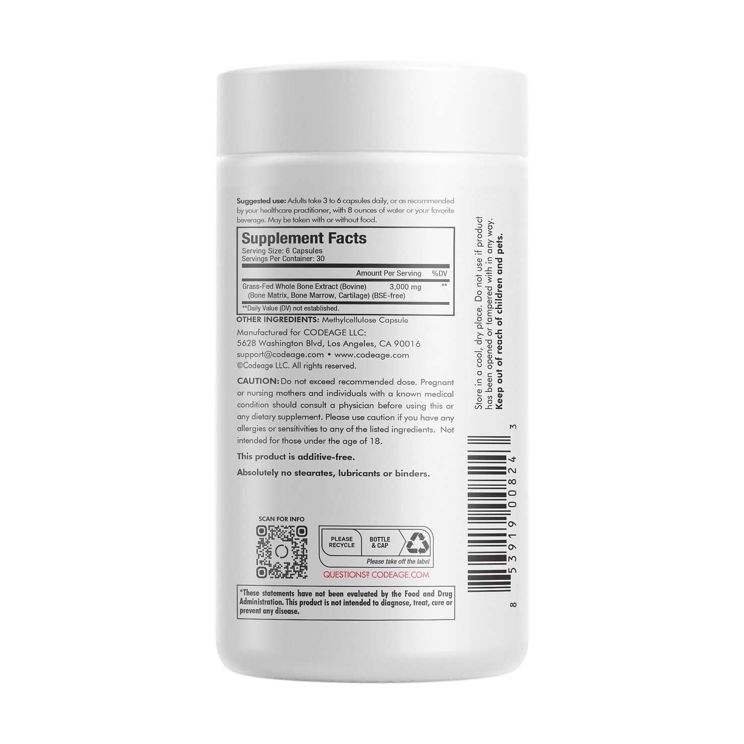 Grass-Fed Bone Marrow - 3000 mg Bone Extract - 180 Capsules (30 Servings)
